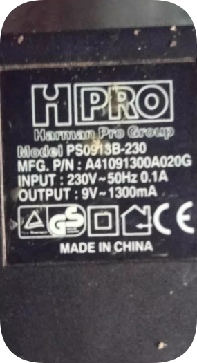 Brand New Harman Pro Group HPRO PS0913B-230 AC Power Adapter Transformer, AC9V 1.3A 1300
